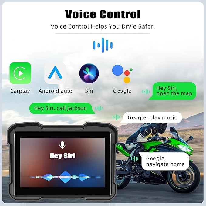CAMECHO Portable Car Play Screen for Motorcycle, Wireless CarPlay & Android Auto for Motorbike, 5" IP68 Waterproof Touch Screen Motorcycle GPS Navigation System,Bluetooth, Support Siri USB TF EQ 12V