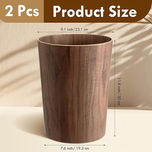 Threehoney 2 Pack 2.3 Gallons Wood Trash Can Wastebasket Natural Wood Round Wastebasket Small Trash Bin for Home, Office Under Desk, Kitchen, Bedroom, Den, Hotel,Room