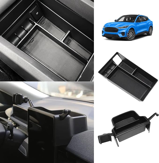 BestEvMod AOSK Center Console Organizer & Screen Back Organizer Compatible with 2021-2024 Mustang Mach E Middle Storage Box with Coin Holder 2PCS Set (V1 Console+Screen Back)