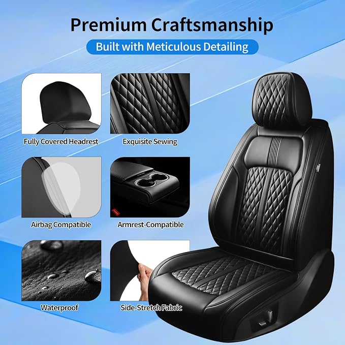 Fit Lacrosse Car Seat Covers (Front Pair) for Select Buick Lacrosse 2005-2019 - Premium Full Coverage Leather, Airbag Compatible, Waterproof & All Weather Seat Cushion Protector, Black