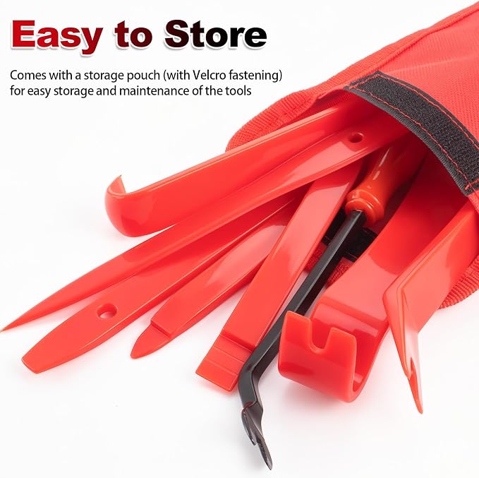 Keze 8 Pcs Auto Trim Removal Tool Kit with Non-Scratch Plastic Pry Tool & Fastener Clip Removal Tool Set for Car Panel Dashboard Door Clips and Upholstery Trim-Red