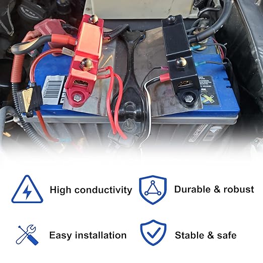 Upgraded Bus Bar 250A 12V Power Distribution Block with 5/16" (M8) 4-Posts Terminals Block with Cover for Automotive, Marine, Battery System (Black & Red)