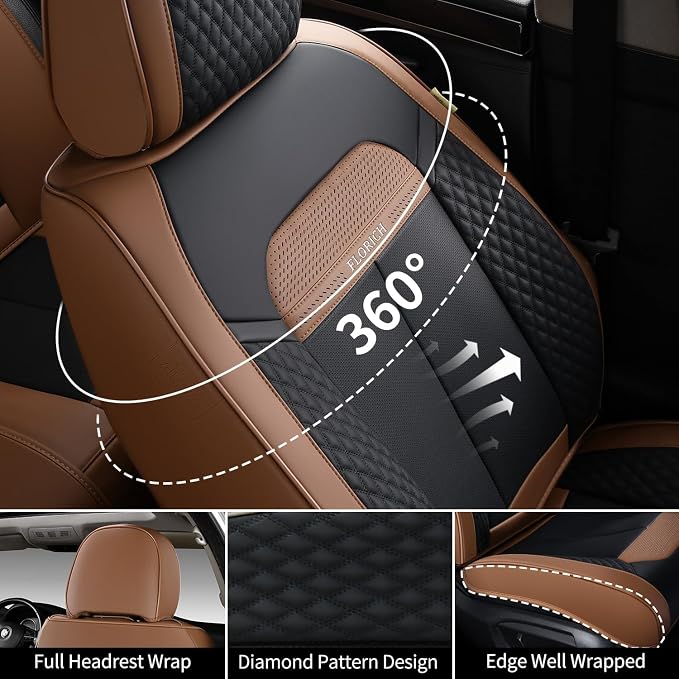 FLORICH Car Seat Covers Front Seats Only, Luxury Leather Seat Covers Universal Anti-Slip Driver Seat Cover, Automotive Vehicle Seat Covers fit for Trucks Vans SUVs Sedans (2 Packs, Light Coffee)