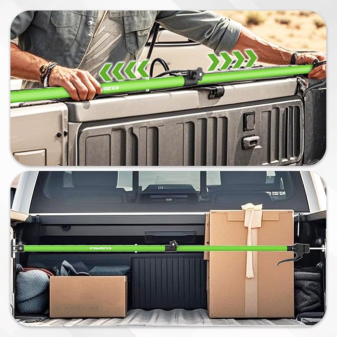 KILOUPOLE Adjustable Cargo Bar, 40" to 79" Non-Slip Truck Bed Divider, Cargo Bar for Pickup Truck Bed Cargo Bars for SUVs, Trailers, Vans, Comes with 2 Cargo Bars, 2 Dividers, 1 Cargo Net