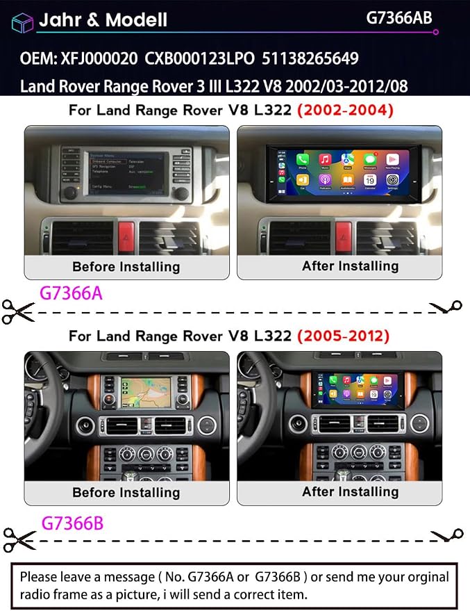 2GB+32GB Car Stereo Android 13 Radio for Land Rover Range Rover III L322 V8 2002-2004, GPS Navigation 10.25 Inch Multimedia Video Player FM BT Receiver WiFi Carplay Android Auto