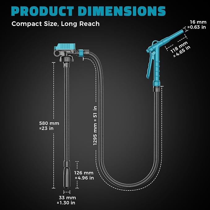 DIYtoolifz 5 GPM Cordless Fuel Transfer Pump Compatible with Makita 18V Batteries, Portable Gas Can Pump with 51" Hose, 5 Adapters, Gas Pump for Diesel, Gasoline (Bare Tool)