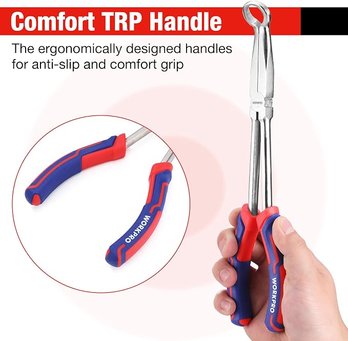 WORKPRO 3 PCS 11" Hose Gripper Plier Set, Long Reach Hose Gripping Pliers, 5/16-Inch, 1/2-Inch, 3/4-Inch Dia, Spark Plug Boot Removal Pliers, Serrated Jaws for Hard to Reach Narrow Spaces