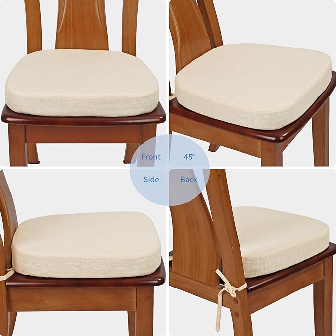 BUYUE Thickened 2.5" Dining Chair Cushions Set of 4, U-Shape High Density Foam Comfortable Chair Pads for Kitchen, Slip Resistant Indoor Seat Cushions (4 PCS, Beige)