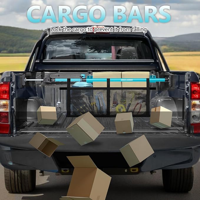 Adjustable Cargo Bar, Truck Bed Divider from 40 to 78.7 in with 200LB Bearing Capacity, Cargo Bar for Pickup, Truck Bed Organizer Cargo Bars for SUV, Trailer, Van, Come with 2 Divider, 1 Cargo Net