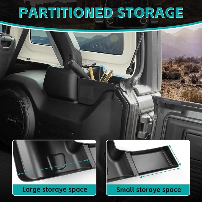 Rear Trunk Organizer Tray Compatible with 2024 2025 Jeep Wangler JL JLU 4XE Rubicon Sahara 4 Door, Wheel Well Storage Box Cargo Organizer Accessories for Jeep Wangler JL (Left + Right)