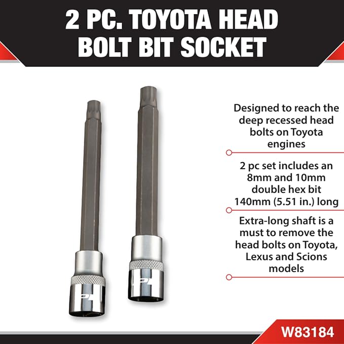 Performance Tool W83184 Extra-Long Triple Square Bit Set for Toyota Engines - 2 Piece, 8mm and 10mm Sizes