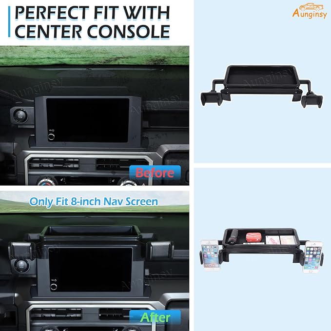 Car Center Console Dash Storage Tray With Phone Holder Compatible with Toyota Tacoma 2024 2025 2026, Dashboard Organizer Tray Mobile Phone Mount Storage Box Insert Accessories, Only Fit 8-inch Screen