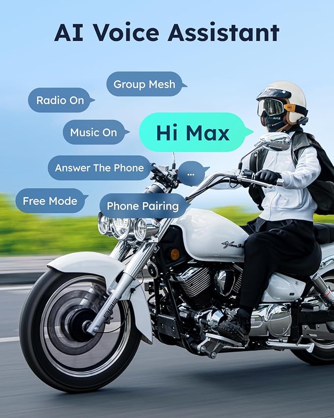 ASMAX S1 Motorcycle Bluetooth Headset with Smart Voice Control, Mesh Helmet Communication Systems, Noise Cancellation/Waterproof/FM Radio/FOTA Update, 8 Riders Intercom Fit for Snowmobile/Ski, 2 Pack
