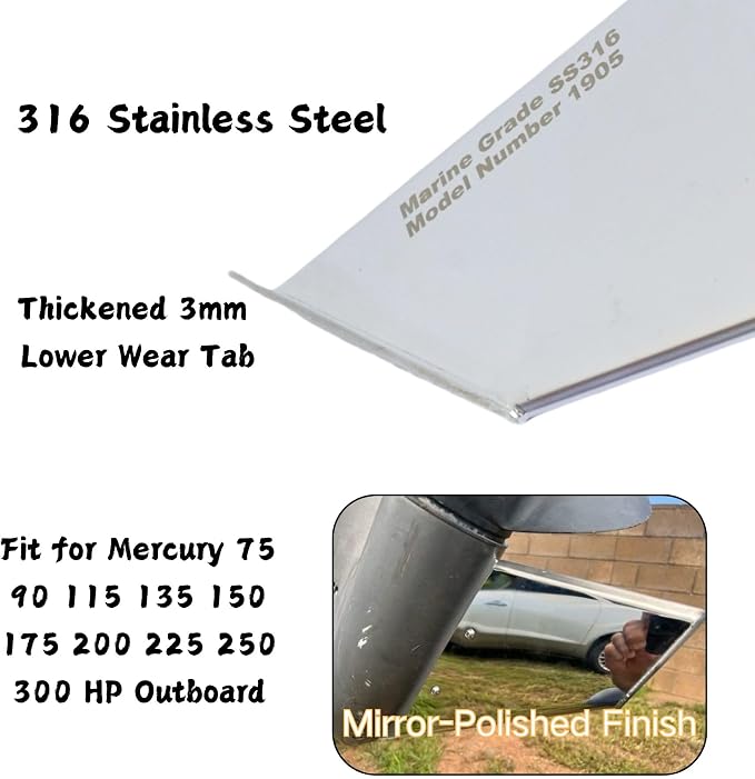 27211 Outboard Skeg Protector Guard for Mercury 70-300 HP Motor | SeaSierra-5005 Lower Unit Skeg Cover, Damage Repair, 70 90 115 135 150 175 200 225 250 300 HP, Marine Grade 316 Stainless