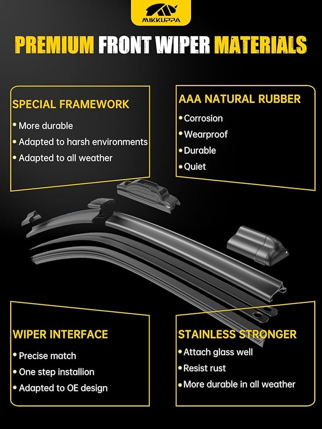 MIKKUPPA 26"+20"+14" Windshield Wipers Blades Replacement for 2014-2020 Acura MDX, U/J HOOK Front & Rear All Season Wiper Blades Set(Pack of 3)