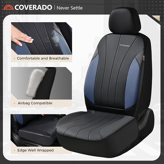 Coverado Car Seat Covers,Seat Covers fullset， Waterproof Seat Covers, Automotive Seat Covers, All-Weather Leather Car Seat Protectors Universal Fit for SUVs Trucks Sedans