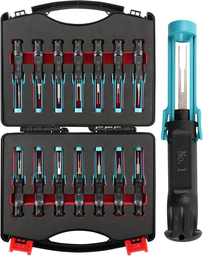 14PCS Universal Terminal Removal Tool Kit, Pin Connector Release | Electrical Connector Extractor Tool Set with Non-Slip Handles for Replaces Universal Vehicle Wire Harness.for Automotiv