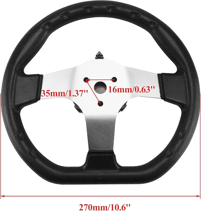 PRO BAT 270mm/10.6'' Steering Wheel Steel Kit 320mm/12.6'' Gear Rack Pinion Adjustable Shaft Set for 110cc Go Kart Golf Buggy UTV