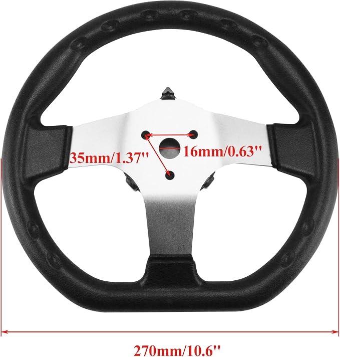 PRO BAT Go Kart 270mm/10.6'' Front Steering Wheel Assembly 420mm/16.5'' Gear Rack Pinion Adjustable Shaft Tie Rod Kit for 50cc 70cc 90cc 110cc 125cc 140cc 150cc Go Cart Golf UTV Buggy ATV