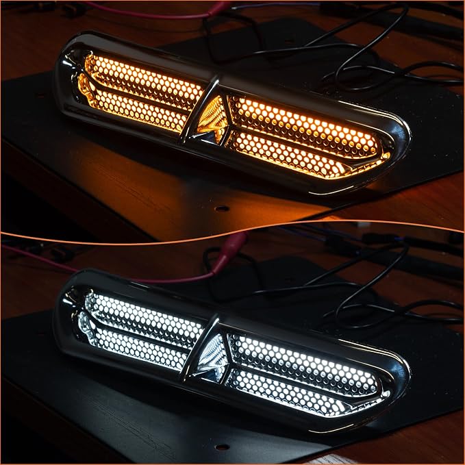 Plug & Play Vent Insert Turn Signal Light LED White Running Light And Amber Turn Signal, Compatible With Harley Touring Street Glide Ultra Limited 2014-2023, ABS Plastic (Chrome)