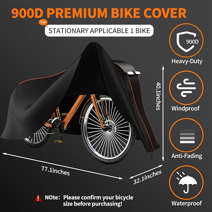 Bike Cover for 1/2/3Bike-900D Heavy Duty Waterproof Bicycle Cover&Outdoor Bike Storage Protection against Snow,rain|Bike Cover for eBike,Mountain,Road,Hybrid,Scooter,Beach Cruiser Bike(L-1Bike Cover)