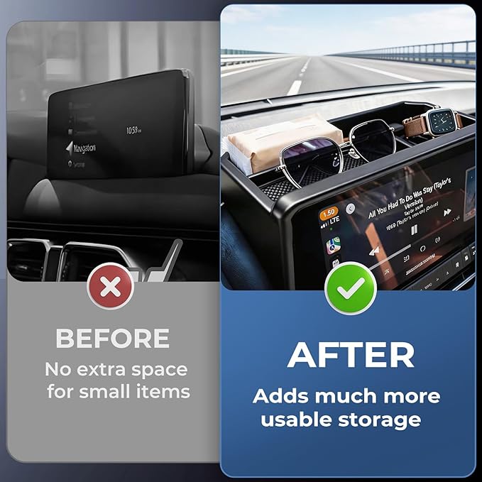 Dashboard Storage Tray Dash Organizer for Mazda CX5 2025 2024 2023 2022 (Only for 10.25-inch Screen,Not for 2026+), Interior Accessories Behind Screen Storage Box for 2022-2025 CX-5, Black