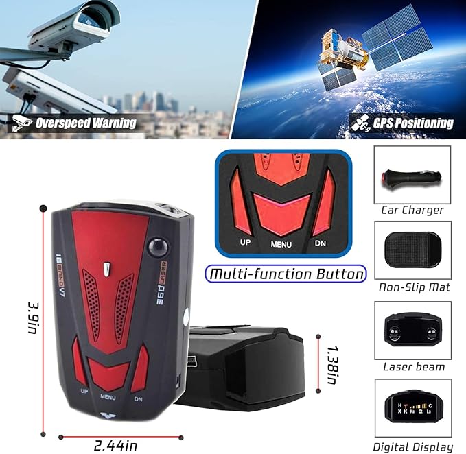New Laser/Radar-Detectors Driving Aids for Cars - Long Range Detection, Mute Memory, Led Display, City/Highway Mode Detectors, Ideal Gifts for Cars (Red)
