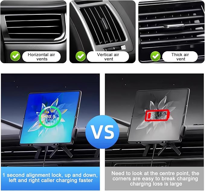 High Intelligent Mobile Phone/Pad Holder,Wireless Car Charger Fast Charging Phone Holder, 2 in 1 Auto Rotating Phone Holder,Compatible with Foldable Phones. (Black)