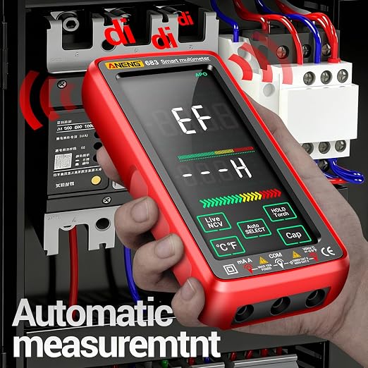 Smart Multimeter, Digital Multimeter Tester with Touch Screen 6000 Counts Auto Ranging Rechargeable A Reverse Display NCV Tester with Flashlight for Electricians, DIY (Red)