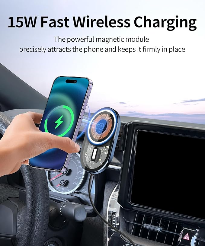 Wireless Charging Car Phone Holder for Toyota Corolla/Hybrid 2020-2026 / Corolla Cross 2022-2026, 8" Screen Fixed Clip, 360° Rotation Car Phone Mount Compatible with MagSafe