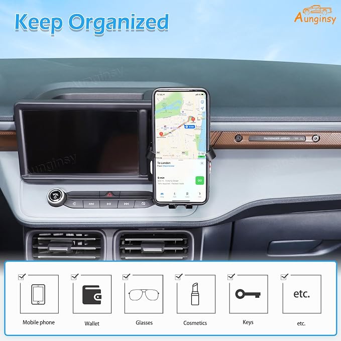 Aunginsy Car Hidden Screen Drawer Organizer with Phone Holder Compatible with Ford Maverick 2022-2024 Center Console Multimedia Display Right Side Panel Storage Box Truck Dash Cubby Insert Accessories