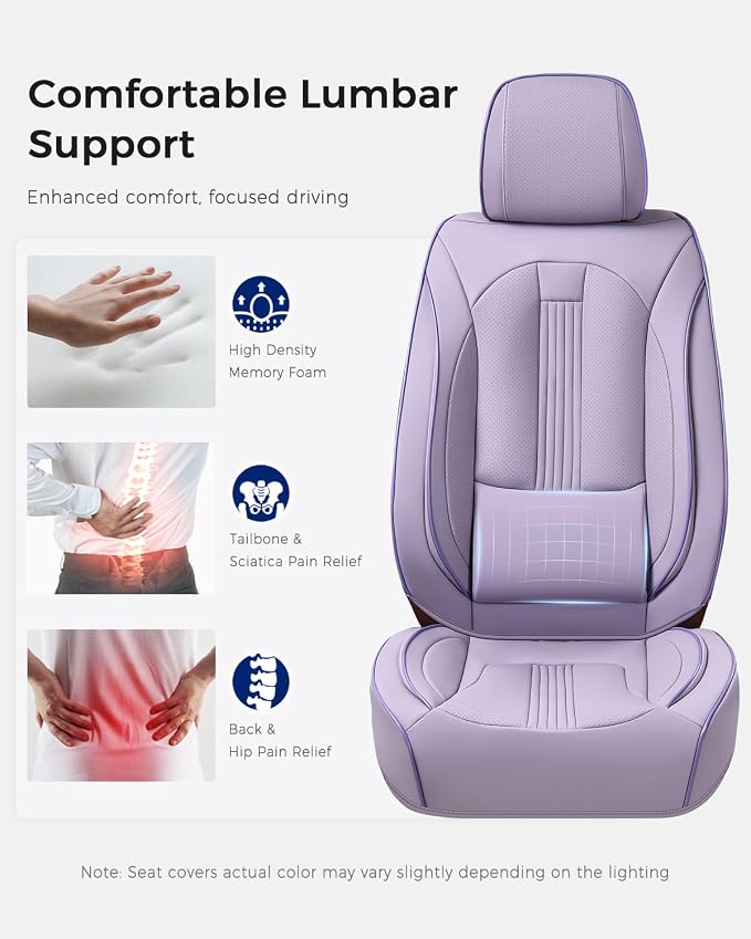 Huidasource Purple Seat Covers, Nappa Leather Car Seat Covers with Lumbar Support, Ventilation Holes, Velcro Adjustable, Airbag, Full-Coverage Seat Covers, Fit for Most Cars SUV Trucks, Purple