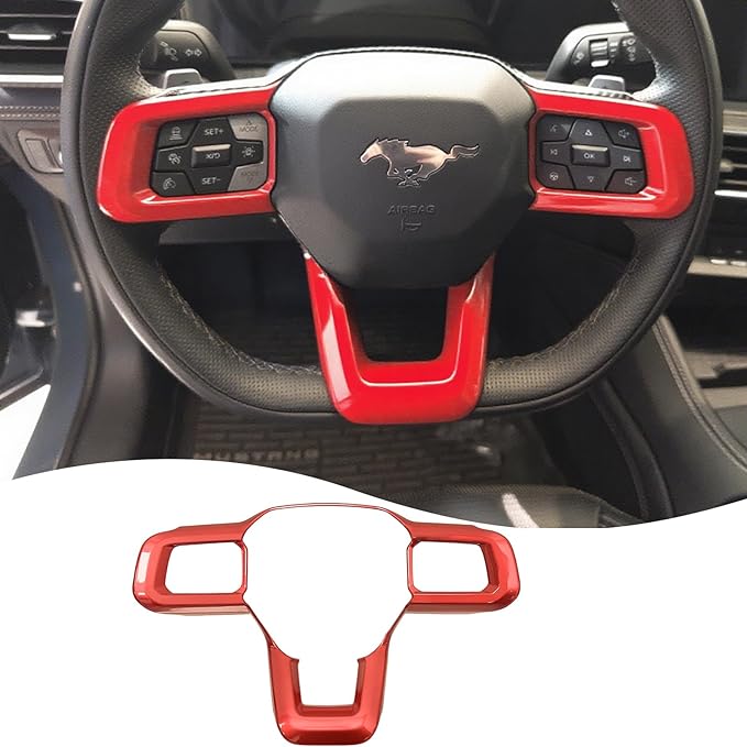 MUXEE Steering Wheel Button Frame,for Ford Mustang 2024 2025 2026 - ABS Wine red Sport Steering Wheel Frame Cover Steering Wheel Button Wrap Accessories