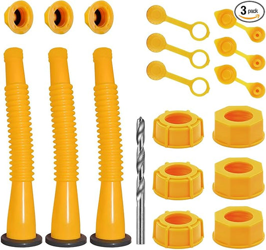 Gas Can Spout Replacement Kit, Gas Can Nozzle Replacement (3 Kit-Yellow) All gaskets are installed and ready to use upon receipt. For 1/2/5/10 gallon gas can. Easy and convenient to use