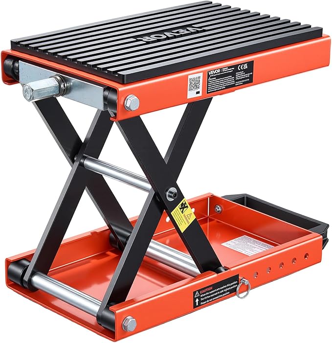 VEVOR Motorcycle Lift, 1500 lbs Motorcycle Scissor Lift Jack with Wide Deck & Lock Pin, 4.13"-13.77" Center Hoist Crank Stand, Steel Scissor Jack for Street Bikes, Cruiser Bikes, Touring Motorcycles