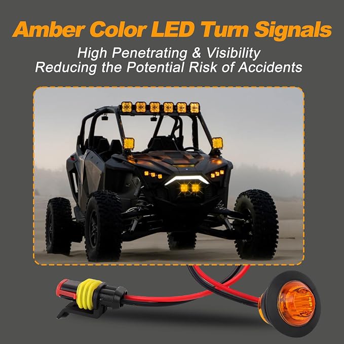 UTV Turn Signal Kit,Plug and Play Street Legal Column Turn Signal Switch, Amber Led Light, Horn Kit compatible with Pioneer, Arctic Cat,Kawasaki, Polaris, Can-Am..