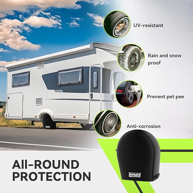 RVMATE RV Tire Covers, Wheel Cover (4 Pack) Fits 40"-42" Diameter Tires, Waterproof Anti-UV Black Tire Covers RV Accessories for Truck/Trailer/Car