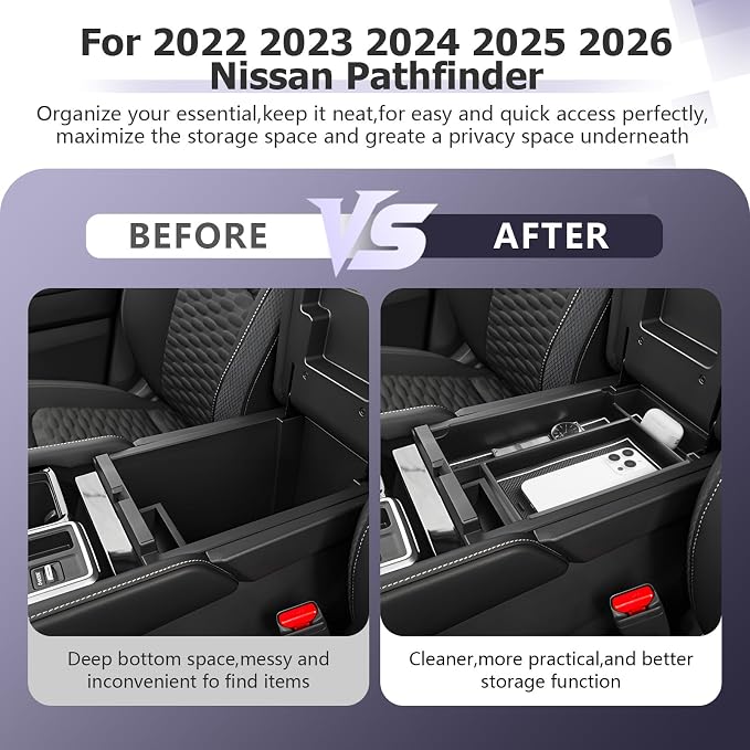 LUWU 2025 2026 Pathfinder Center Console Organizer Compatible with Pathfinder 2022 2023 2024 2025 2026 Accessories Armrest Console Storage Box Insert Tray ABS Material Coin Container, White