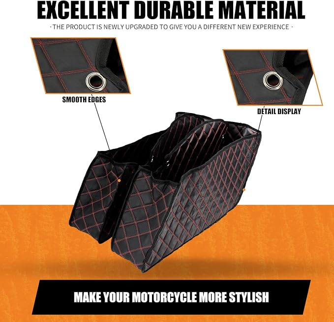Saddlebag Liners Fit for Harley Touring 2014-2023 | Red Stitching, Drop-In, Non-Stretched Design, Fit for 2014-2023 Road King, Road Glide, Street Glide & Electra Glide