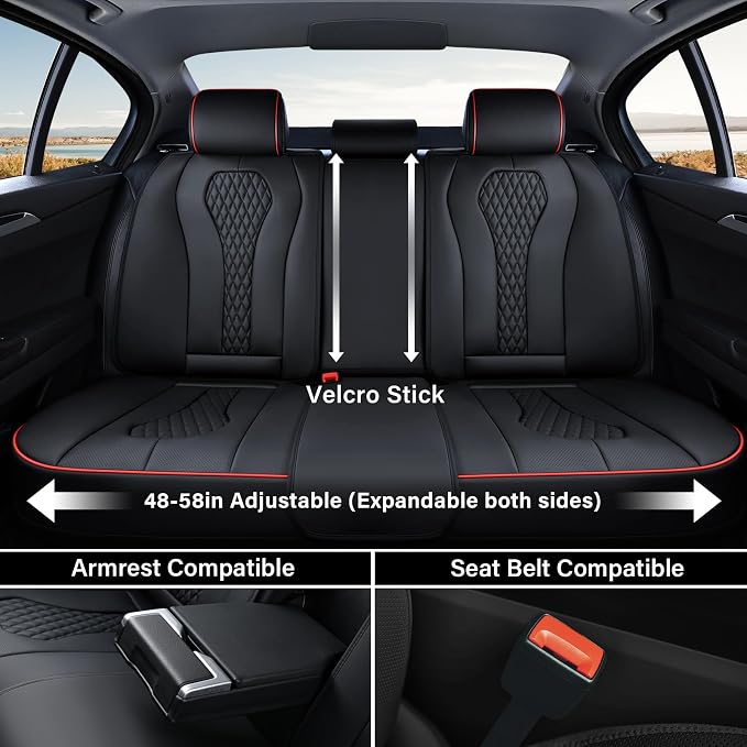 Coverado Car Seat Covers, Rear Car Protectors, Black Leather Seat Covers, 3-Piece Waterproof Automotive Seat Covers for Back Seats Universal Fit for SUVs & Cars, All-Weather Protection