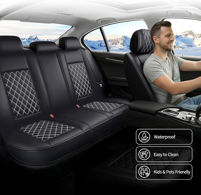 Fit Escape Car Seat Covers for Ford Escape 2001-2025 2026 - Luxury Leather, Anti-Slip, All-Weather Seat Cushions, Waterproof & Breathable, Airbag Compatible, Full 5-Seat Set (Whiteline)