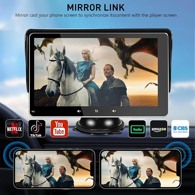 Apple Carplay Screen for Car, 7" Wireless Carplay & Android Auto Car Stereo, Portable Touchscreen with Mirror Link/GPS Navigation/AUX/Voice Control/Bluetooth for All Vehicles