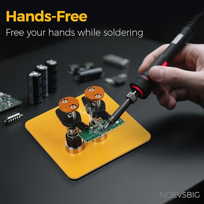 NOEVSBIG Magnetic Helping Hands Clamp Metal, Adjustable Third Hand Soldering Holder Stand For Small Electronics, Hobby DIY, Craft, PCB Repair, Precise Work, Exclusive Dual-Head Ultra-Grip