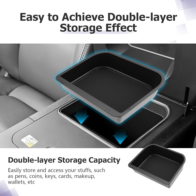 LUWU 2PCS 2026 Land Cruiser Center Console Organizer Compatible with Land Cruiser 2024 2025 2026 Accessories LC250 First Edition Center Console Storage Tray, Wireless Charging Pad (Only for Cool Box)