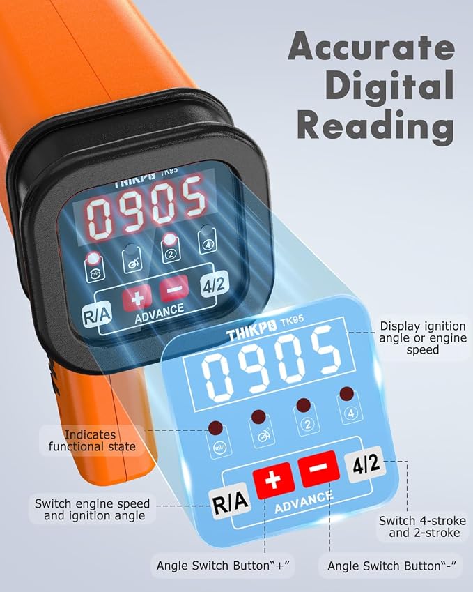 Digital Automotive Timing Light 12V, Inductive Ignition Timing Light Gun with Tachometer for 2&4 Stroke Petrol Engine for Classical Car Motorcycle Marine