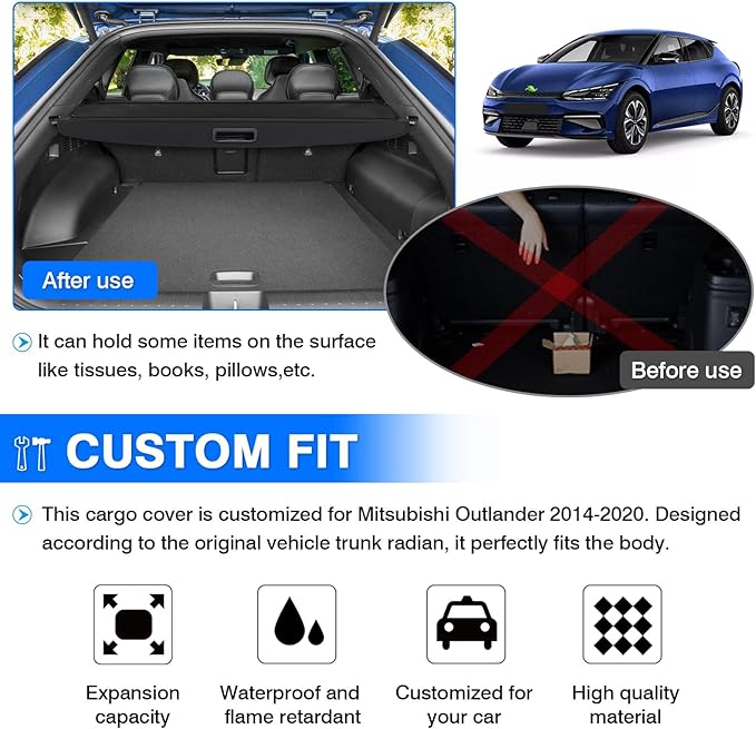 Powerty Cargo Cover for Kia EV6 2022-2025 2026 Trunk Cover Retractable Trunk Shielding Shade EV6 Accessories Cargo Luggage Cover Black