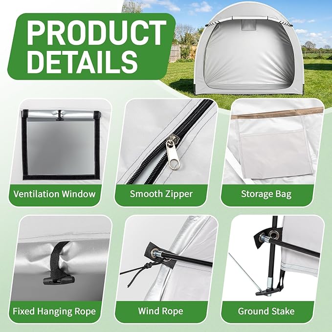 Outvita Bike Tent, Outdoor Portable Bicycle Storage Sheds with 210D Oxford Fabric PU4000 Waterproof Cover for 2-3 Bikes, Storage Cover Shelter for Motorcycle,Garden Tools,Toys,Lawn Mower