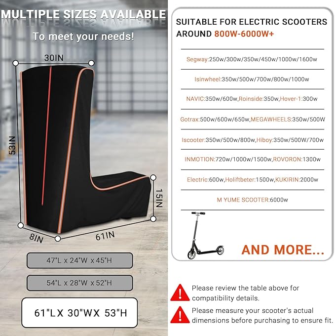 Electric Scooter Cover, 360° Full Coverage Universal Outdoor Waterproof Dustproof Sun Protection Scooter Storage Cover, Fit for 800W to 6000W E-Scooters, All Season (61" L x 30" W x 53" H)