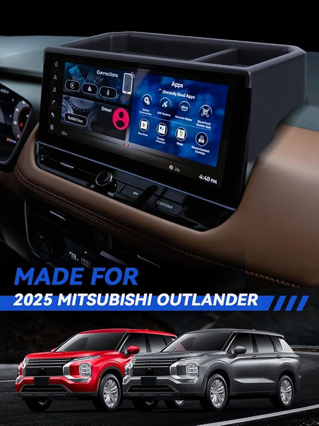 for Outlander Dashboard Console Organizer 2025-2026 Mitsubishi Outlander(ES/SE/SEL/Trail/Platinum) Accessories Behind Screen Organizer 12.3 Inch Storage Box Console Dash Tray