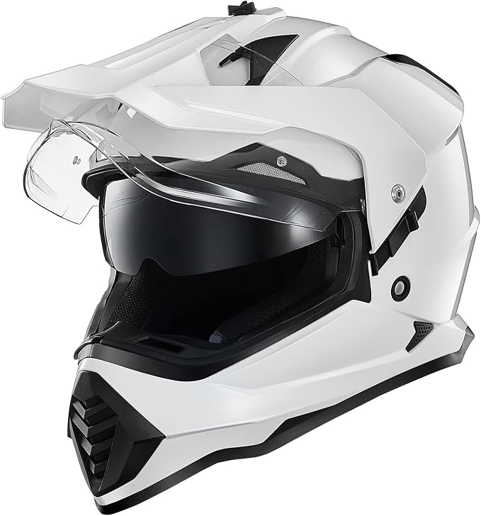 ILM Dual Sport Adventure Motorcycle Helmet with Pinlock Compatible Sun Visor Snowmobile ATV Dirt Bike Off Road Casco Model WS902 (White, 2XL)